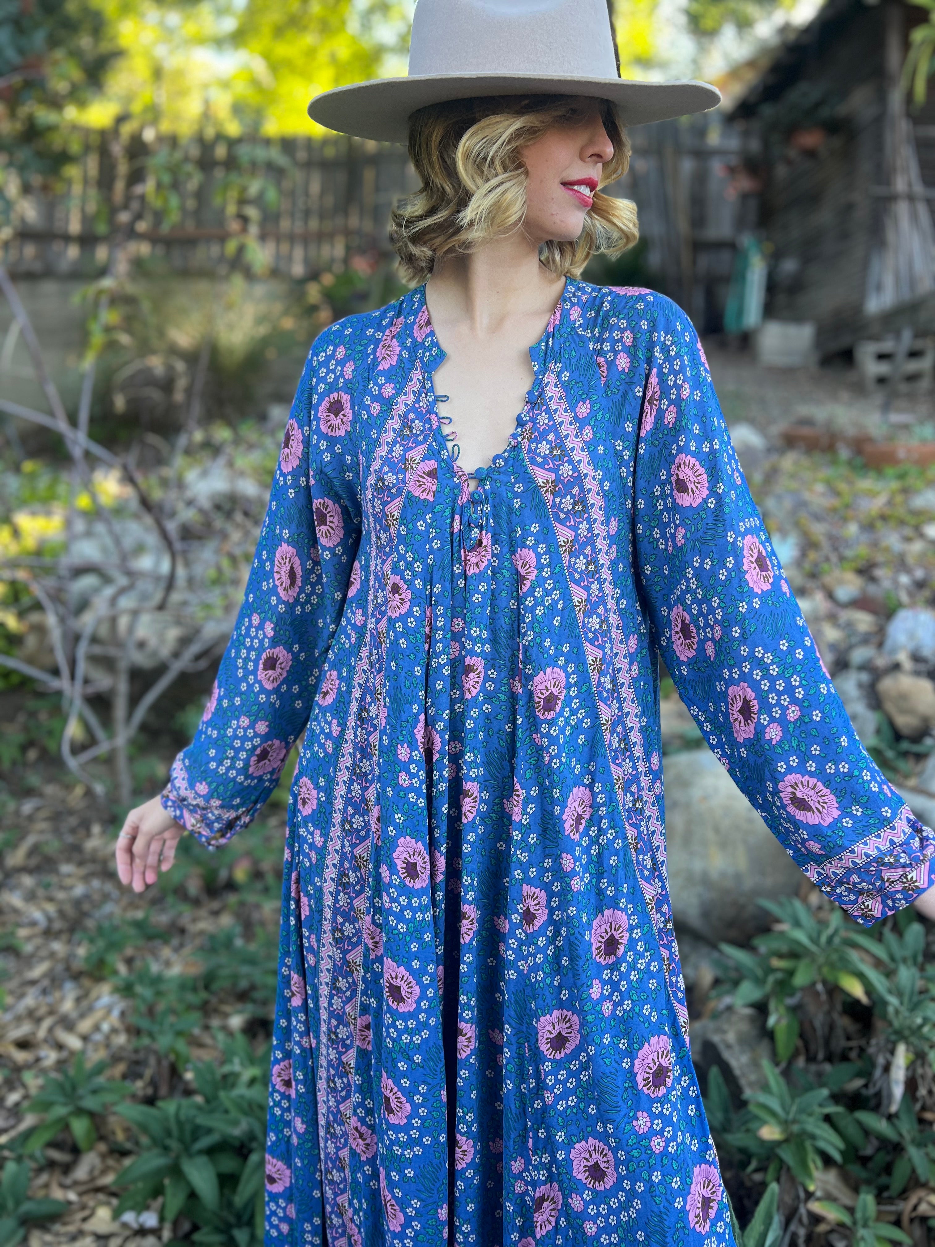 fiore maxi dress natalie martin Tulip Print French Blue Fiore Maxi Dress